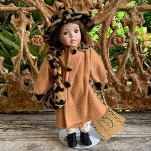 Vintage Y2K  Leopard Print Coat/Purse/Hat Porcelain Doll by Crazy Mountain